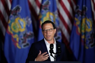 Pennsylvania Gov. Josh Shapiro speaks during a campaign event for President Joe Biden in Scranton, Pa., on April 16, 2024.