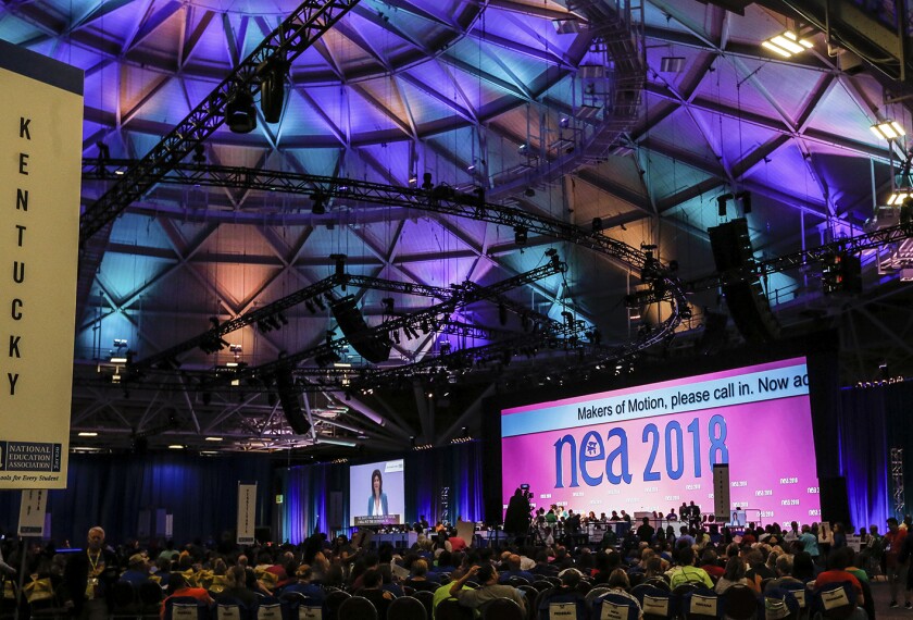 Educators and union leaders gathered in Minneapolis in 2018 for the National Education Association’s representative assembly.