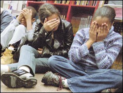 Students at Hyde Elementary School in Washington play a game during the morning meeting that starts each school day.