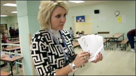 Illinois principal Kerry Purcell quizzes students on math problems, in a clip from the film "The Principal Story," which is being aired on PBS.