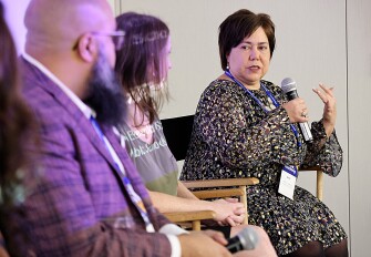 Almi G. Abeyta, superintendent of Chelsea Public Schools, during a panel discussion hosted by Education Week and the Boston Globe on teacher morale, on Dec. 4, 2025 in Boston.