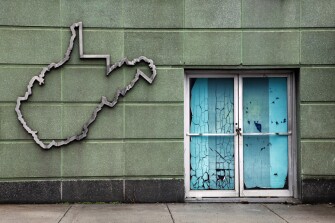 A closed bank building in Iaeger, W.Va.