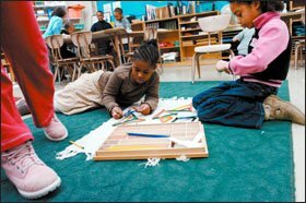 Bria and Alexis create various geometric forms during a three-hour morning time block.