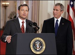 Judge John G. Roberts Jr. of the U.S. Court of Appeals for the District of Columbia Circuit speaks at the White House after being nominated to the U.S. Supreme Court.