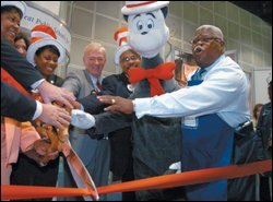 Accompanied by the Cat in the Hat, the title character from the Dr. Seuss book, President Reg Weaver launches NEA festivities at the union's annual meeting last week in Los Angeles.