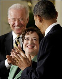 President Barack Obama and Vice President Joe Biden applaud Solicitor General Elena Kagan, the president's nominee for the U.S. Supreme Court.