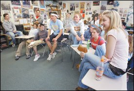 Students take part in a game of Sexual Jeopardy during Wellness Day.