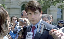 Gov. Rod R. Blagojevich of Illinois is at odds with teachers' unions over large raises some teachers get near the end of their careers. He says the raises are too costly to the teacher pension fund.