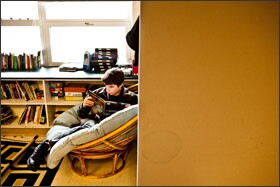 Ryan Silverman reads in a quiet spot at the Ivymount School in Rockville, Md. The private school has incorporated research-based strategies into its Model Asperger Program.