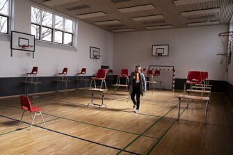Claus Moeller, principal of Stengaard School in Gladsaxe, Denmark, prepares for the reopening of his school after the coronavirus lockdown in April.