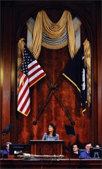 South Carolina Gov. Nikki Haley delivers her State of the State address to the joint session of the legislature on Wednesday, Jan. 22, at the Statehouse in Columbia, S.C. --Rainier Ehrhardt/AP