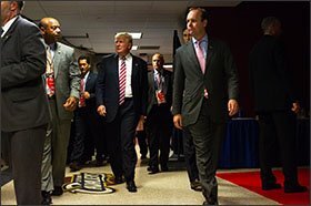 Donald Trump makes his way to the floor July 20, the third night of the Republican National Convention in Cleveland.