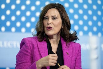 Michigan Gov. Gretchen Whitmer speaks at the SelectUSA Investment Summit, May 4, 2023, in Oxon Hill, Md.