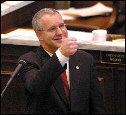 Okla. Gov. Brad Henry gives a thumbs-up during his State of the State Address.
