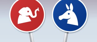 Image of signs indicating Republican and Democrat.