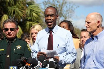 Broward County Schools Superintendent Robert Runcie speaks during a news conference on Feb. 15, near Marjory Stoneman Douglas High School in Parkland, Fla., where 17 people were killed the day before in a mass shooting.