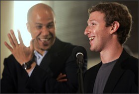 As mayor of Newark, N.J., Cory Booker, left, newly elected to the U.S. Senate for that state, helped persuade Facebook founder and CEO Mark Zuckerberg, right, to donate $100 million to help the city’s public schools.