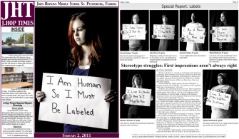 The "diversity" issue of John Hopkins Middle School newspaper, the J.Hop Times, was named best newspaper for grades 7-12 for the 2010-2011 school year. The topic of diversity was chosen by the advanced newsroom class, and all story ideas, reporting, and photography came from the students in grades 6-8.