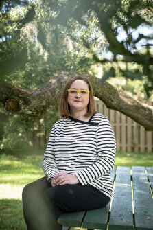 Amanda Jones, a librarian in Livingston Parish, La., pictured on Sept. 13, 2022. Jones is suing members of a Facebook group who harassed her virtually after she spoke against censorship in a public library meeting. Jones received angry emails and even a death threat from people across the country after she filed the lawsuit.