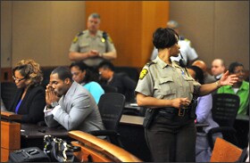 Extra Fulton County deputies are stationed in the courtroom before the verdicts are read. A jury of six men and six women rendered their verdicts on the seventh day in the Atlanta Public Schools test-cheating trial on April 1.