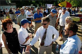 Republican U.S. Senate candidate Rand Paul shakes hands with supporters prior to a tea party rally in Shepherdsville, Ky., on July 1.