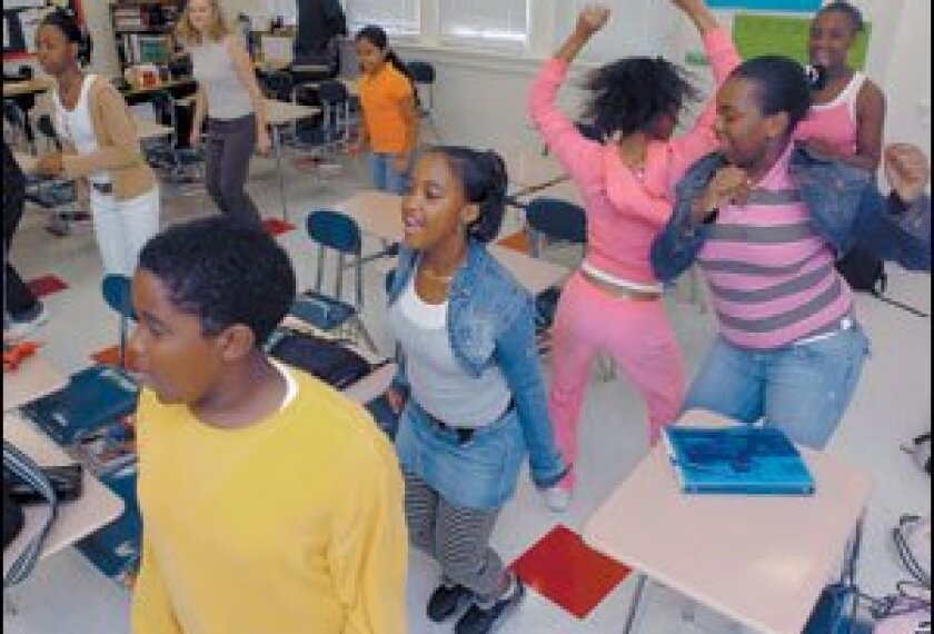 North Carolina middle-schoolers get their heart rates up in the classroom. 