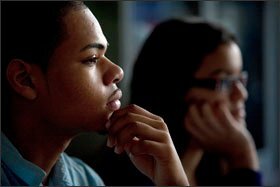 Policymakers are betting that students such as Brander S. Suero, left, and Alianny Holguin can benefit from an effort to create classroom conditions in which they are able to engage with each other.
