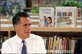 Republican presidential candidate Mitt Romney participates in a round-table discussion at the Universal Bluford Charter School in Philadelphia.