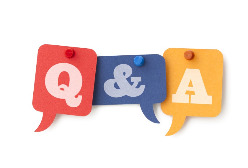 Images shows colorful speech bubbles that say "Q," "&," and "A."