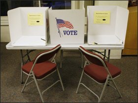 Voting stations await voters in Traverse City on Michigan’s primary day.