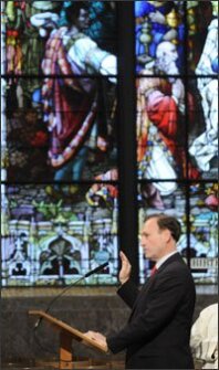 Conservatives see Justice Alito, administering the lawyer's oath at a traditional annual ceremony at St. Andrews Cathedral in Grand Rapids, Mich., as an ally on the issue of religion in schools.