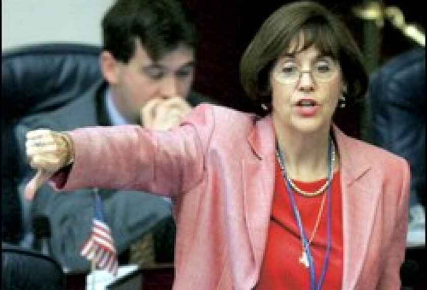 Rep. Gayle Harrell, a Republican, votes no on an amendment to her public school class-size bill on May 3, during the final week of the Florida legislature's 2005 session in Tallahassee.