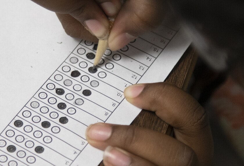 A student takes an assessment.