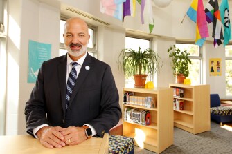 Joe Gothard, superintendent of St. Paul Public Schools stands for a portrait at Como Park High School in St. Paul, Minn., on Aug. 21, 2021, where new federal school funding will help to hire staff, buy books and be used for building renovations.