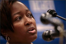 Anise Anderson, a teacher from Georgia who has received a layoff notice, speaks at the Capitol Hill press conference on May 26.