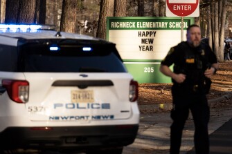 Police respond to a shooting at Richneck Elementary School, Friday, Jan. 6, 2023 in Newport News, Va. A shooting at a Virginia elementary school sent a teacher to the hospital and ended with “an individual” in custody Friday, police and school officials in the city of Newport News said.