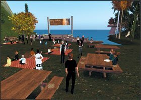 Educators are interacting with colleagues in the "Second Life" virtual world.