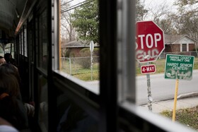 The bus ride from YES Prep to Angel Leon’s Houston home takes him through neighborhoods with street signs that are marred by gang-related graffiti.