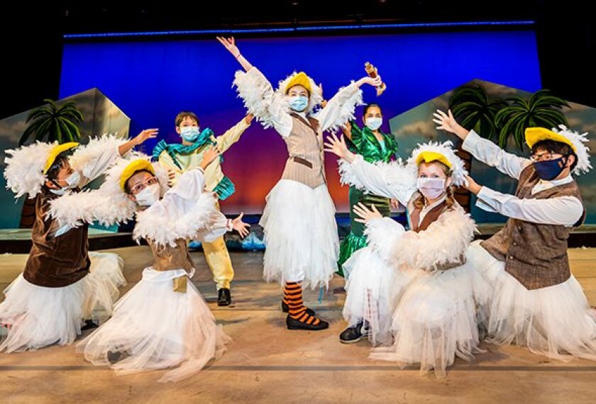 Students at the Taipei American School in Taipei, Taiwan, perform The Little Mermaid in full costume and masks.