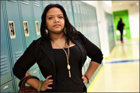 "There's going to be times that you don't understand the material that you're learning, and you have to push yourself forward to keep learning and trying," says Maribel Peralta, a student at Bronx Arena High School.
