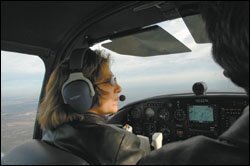 Natalie and her husband, Ron, own a blue 1950 Ryan Navion B single-engine plane, which they fly out of a small airport an hour's drive from the museum. "It's pretty much our only hobby now," she says.
