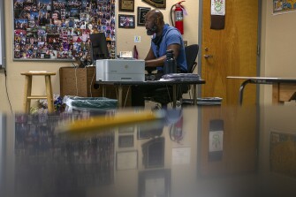 Kareem Neal teaches at Maryvale High School in Phoenix, Ariz., on Tuesday, Aug. 17, 2021.