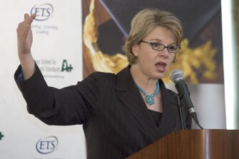 US Secretary of Education Margaret Spellings speaks to a luncheon held to address the future of New Jersey's high schools, sponsored by the group New Jersey United for Higher Education on Wednesday, Feb. 22, 2006 at Fairleigh Dickinson University in Madison, NJ