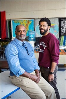 Chuck McAfee, left, and Christiaan Summerhill at the Maurice J. Tobin School in Roxbury, Massachusetts on March 17, 2017.