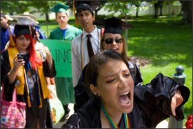 Gabriela, 18, from Florida, yells in support of the proposed DREAM Act during a rally in Washington on June 23.