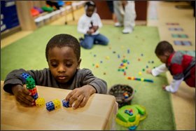 Montez Woodruff, 3, a student at Educare Denver at Clayton Early Learning, plays on the northeast Denver campus, which supports infant, toddler, and preschool education. An amendment on next month's state ballot raising taxes for education would pave the way for a major investment in early-childhood education.