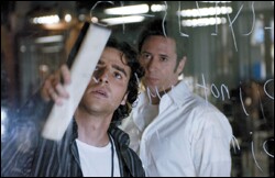 David Krumholtz, left, plays a math genius who helps his brother , Rob Morrow, an FBI agent, solve cases in the TV show "NUMB3RS." Teachers packed a conference session featuring cast and crew members from the CBS series.