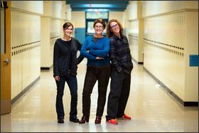 From left, teachers Allison Schultz, Barbara Page, and Meredith Vanden Berg, collaborated on strategies for teaching the standards to ELLs in mainstream classrooms in their Beaverton, Ore., school.