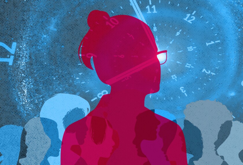 Conceptual Illustration of a teacher contemplating time