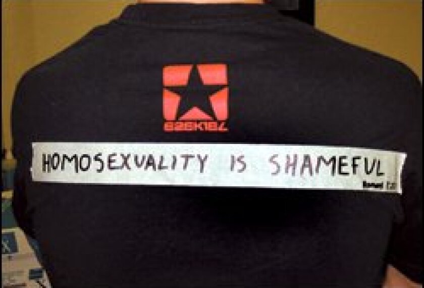 In 2004, Poway (Calif.) High School student Chase Harper was barred from wearing this T-shirt with an anti-gay message.